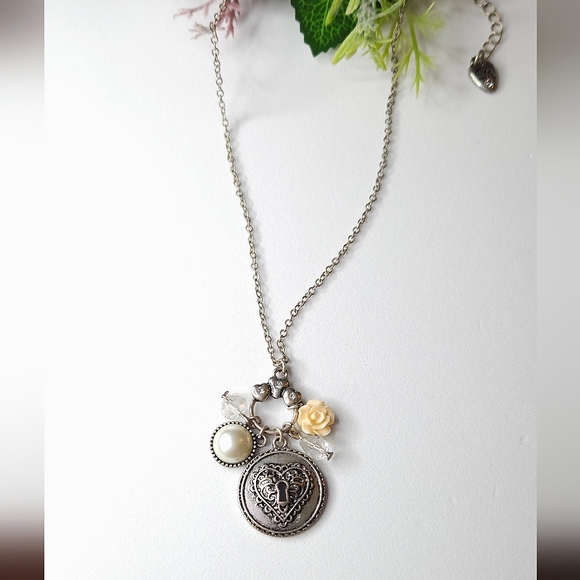 Steve Madden Jewelry - Steve Madden Silver Plated Heart & Flower Charm Necklace